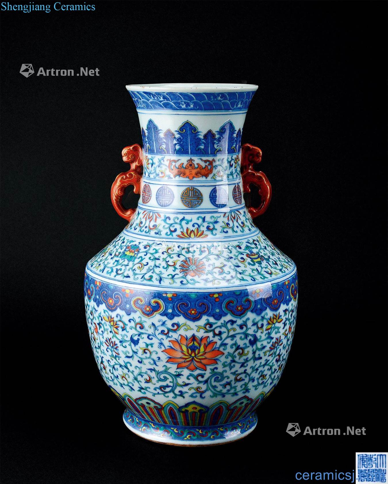 In the qing dynasty (1644 ~ 1911) bucket color lotus flower grain double ears