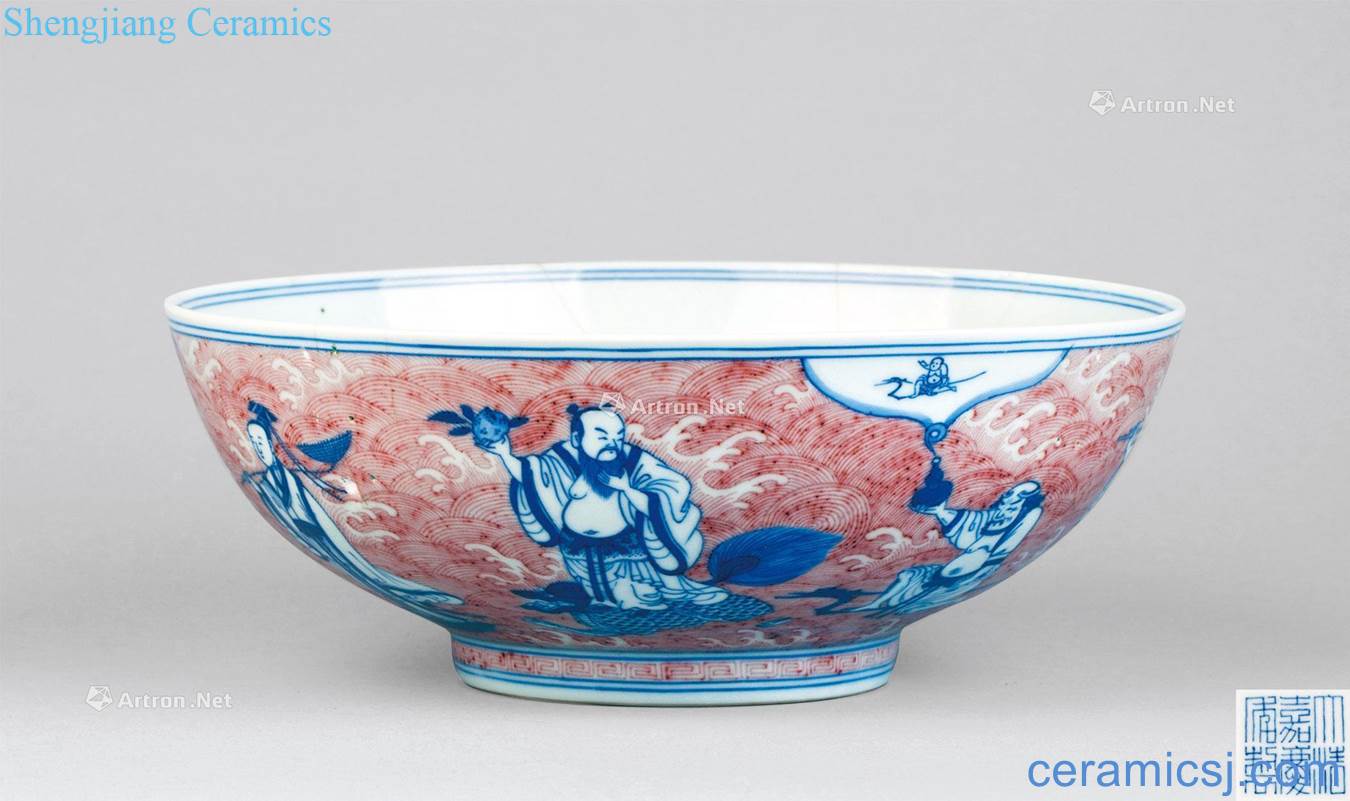 Blue and white youligong the eight immortals in the qing dynasty (1644 ~ 1911) characters grain big bowl