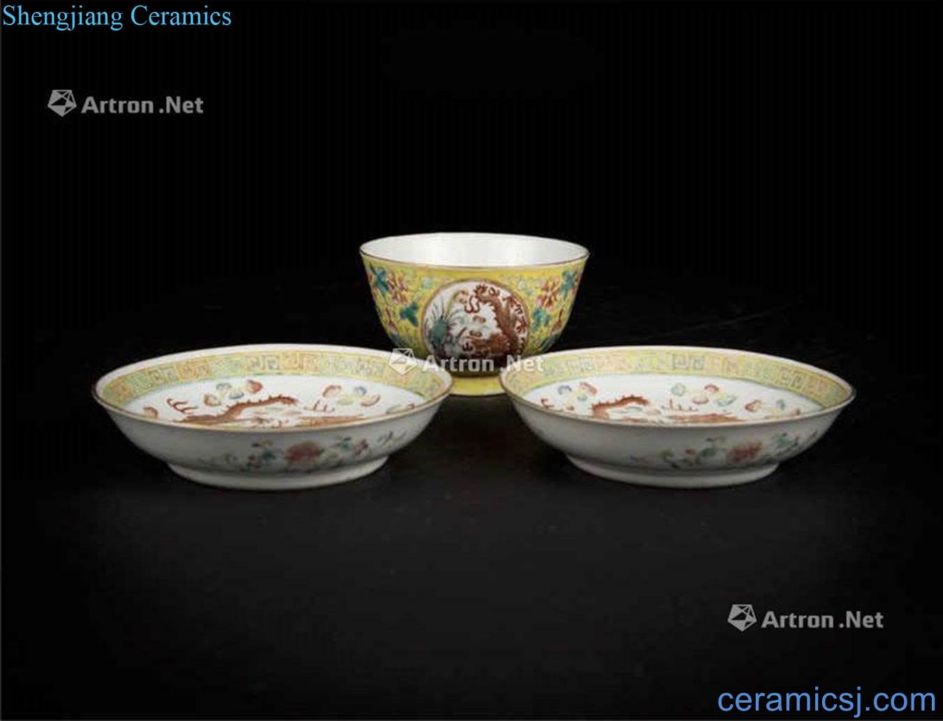 Qing guangxu Pastel painting longfeng bowl ssangyong disc