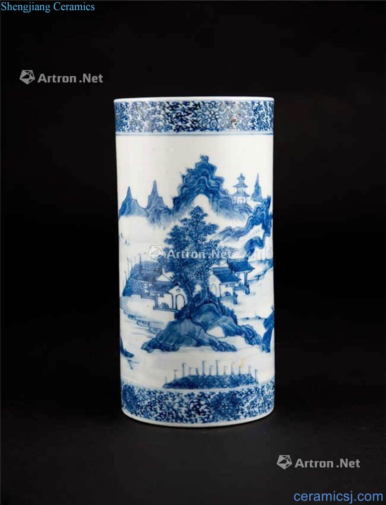 qing Blue and white cap tube drawing landscape characters