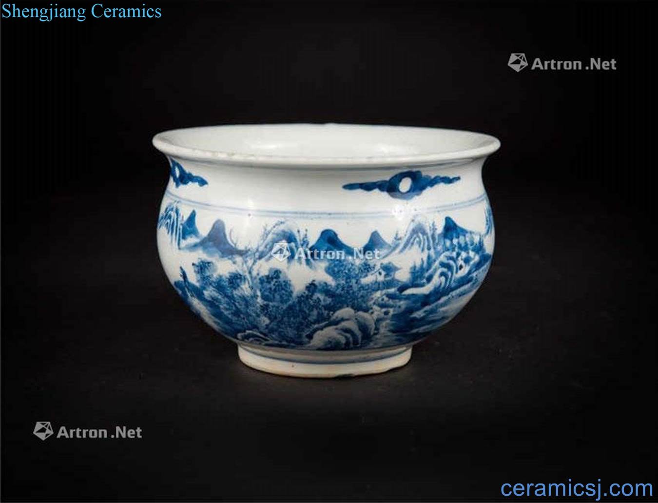 Qing qianlong Blue and white landscape censer