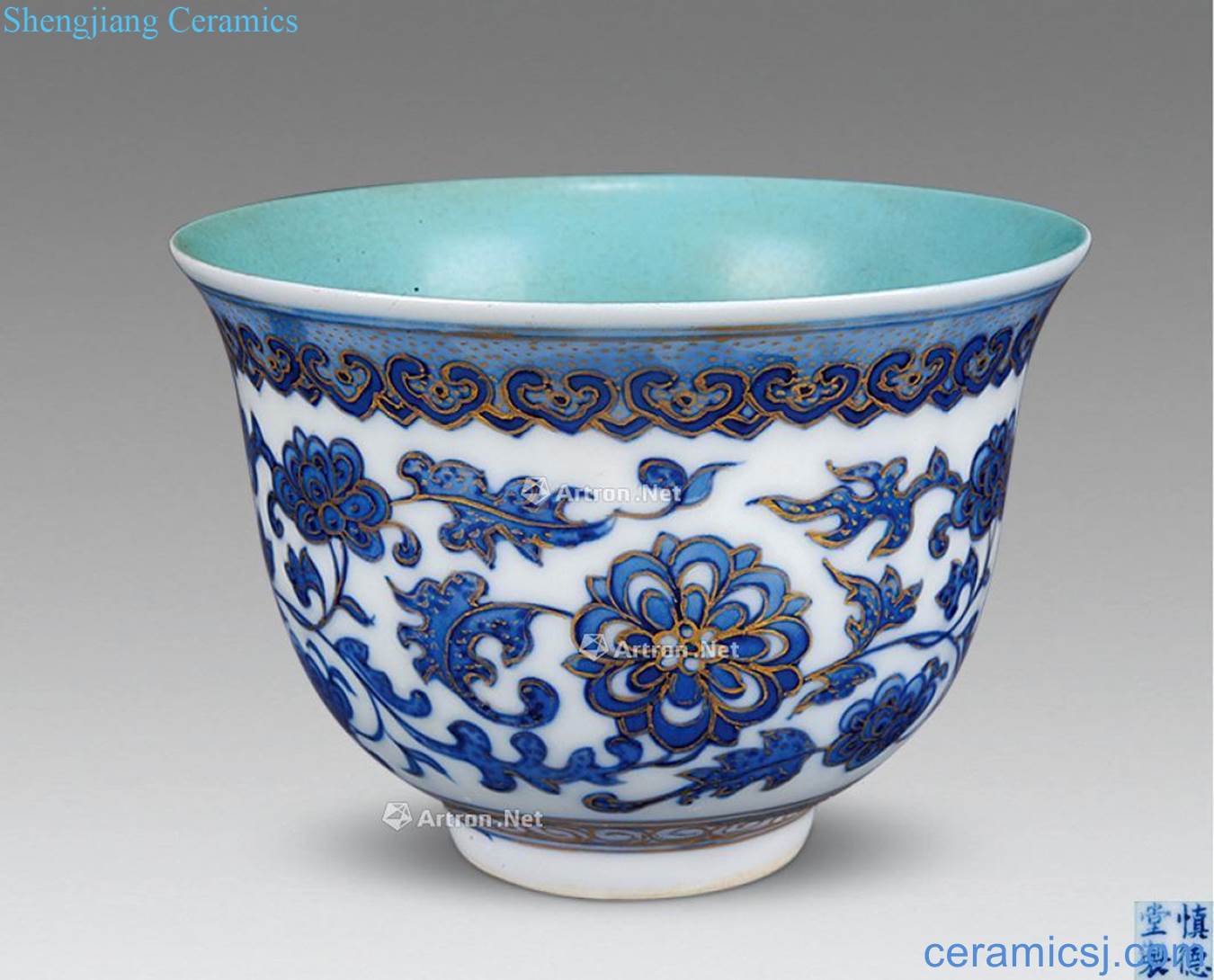 Qing dynasty blue and white paint branch flowers cup