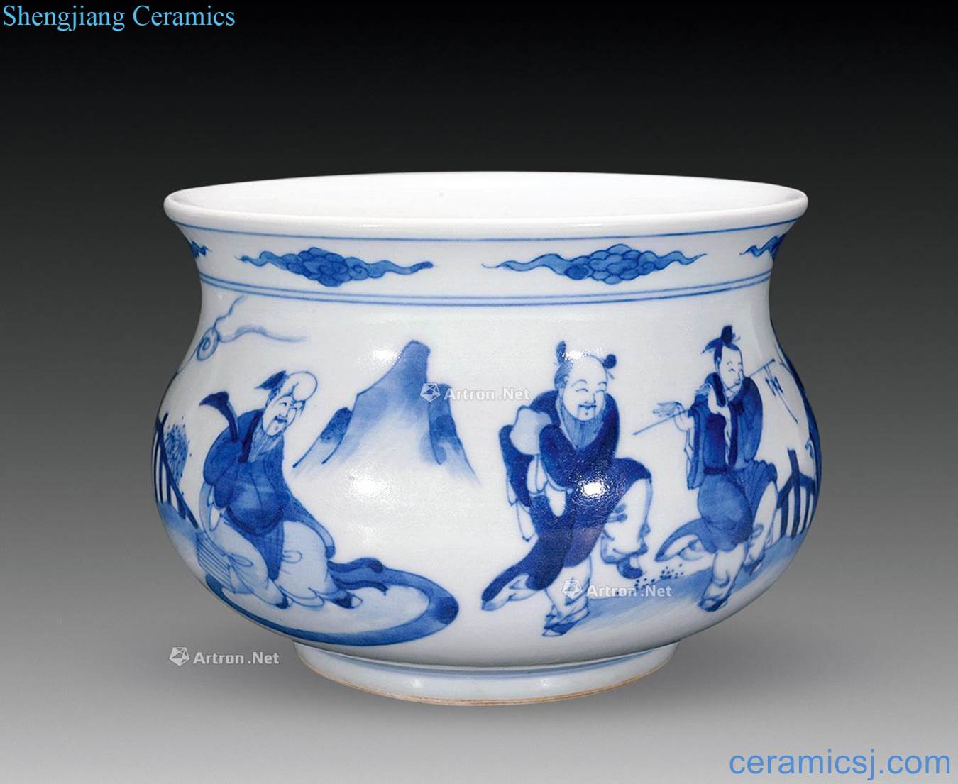 The qing emperor kangxi Blue and white the eight immortals pot furnace