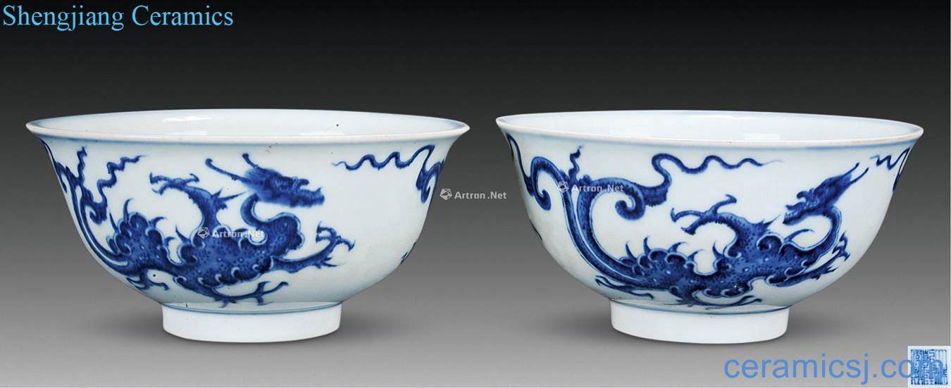 Qing dynasty blue and white dragon bowl (a)