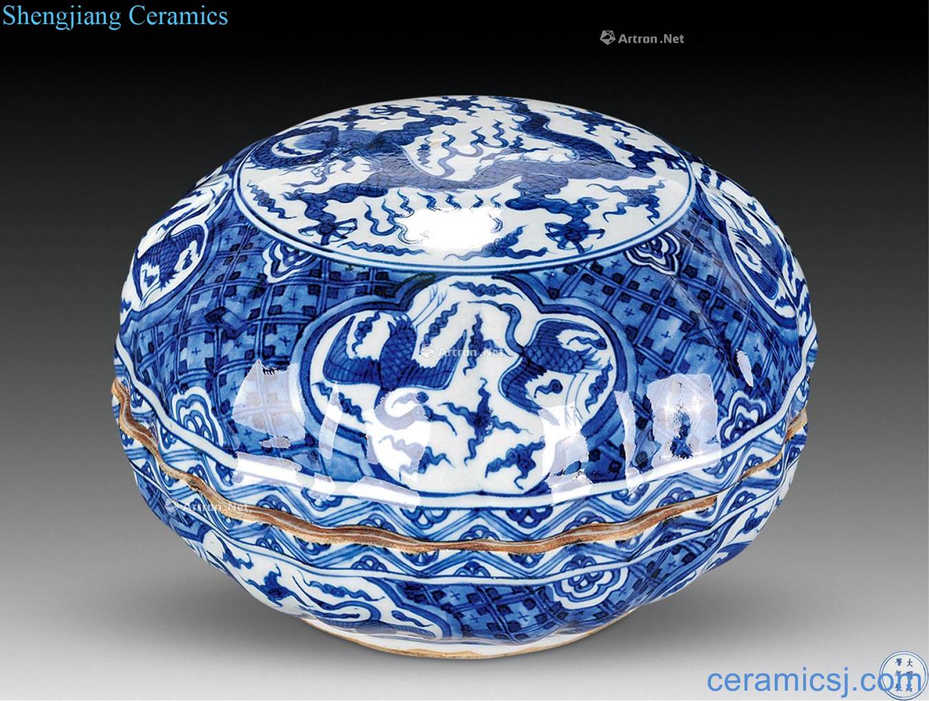 Ming Blue and white chrysanthemum petals kam YunHeLong lines with box