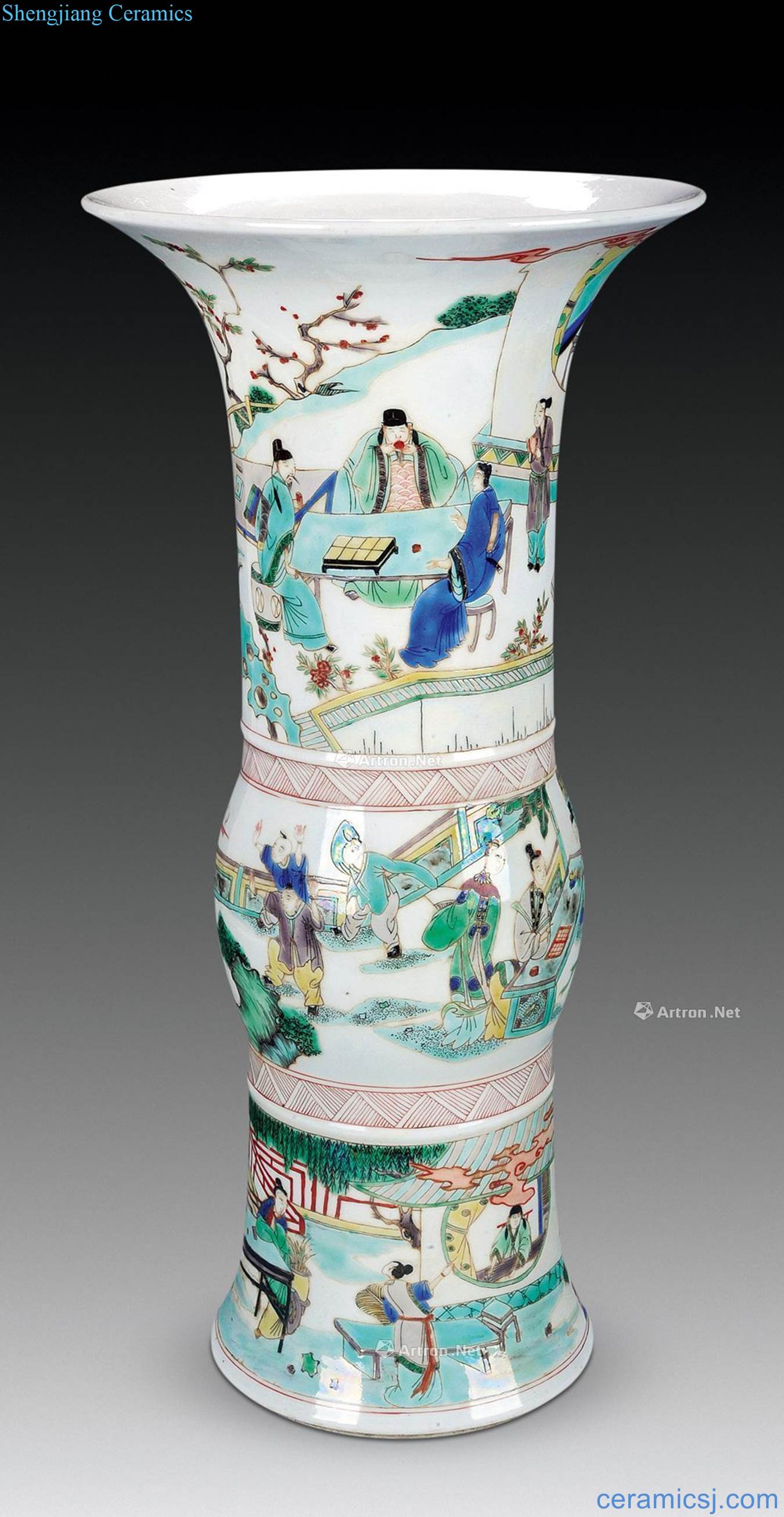The qing emperor kangxi figure flower vase with colorful godson