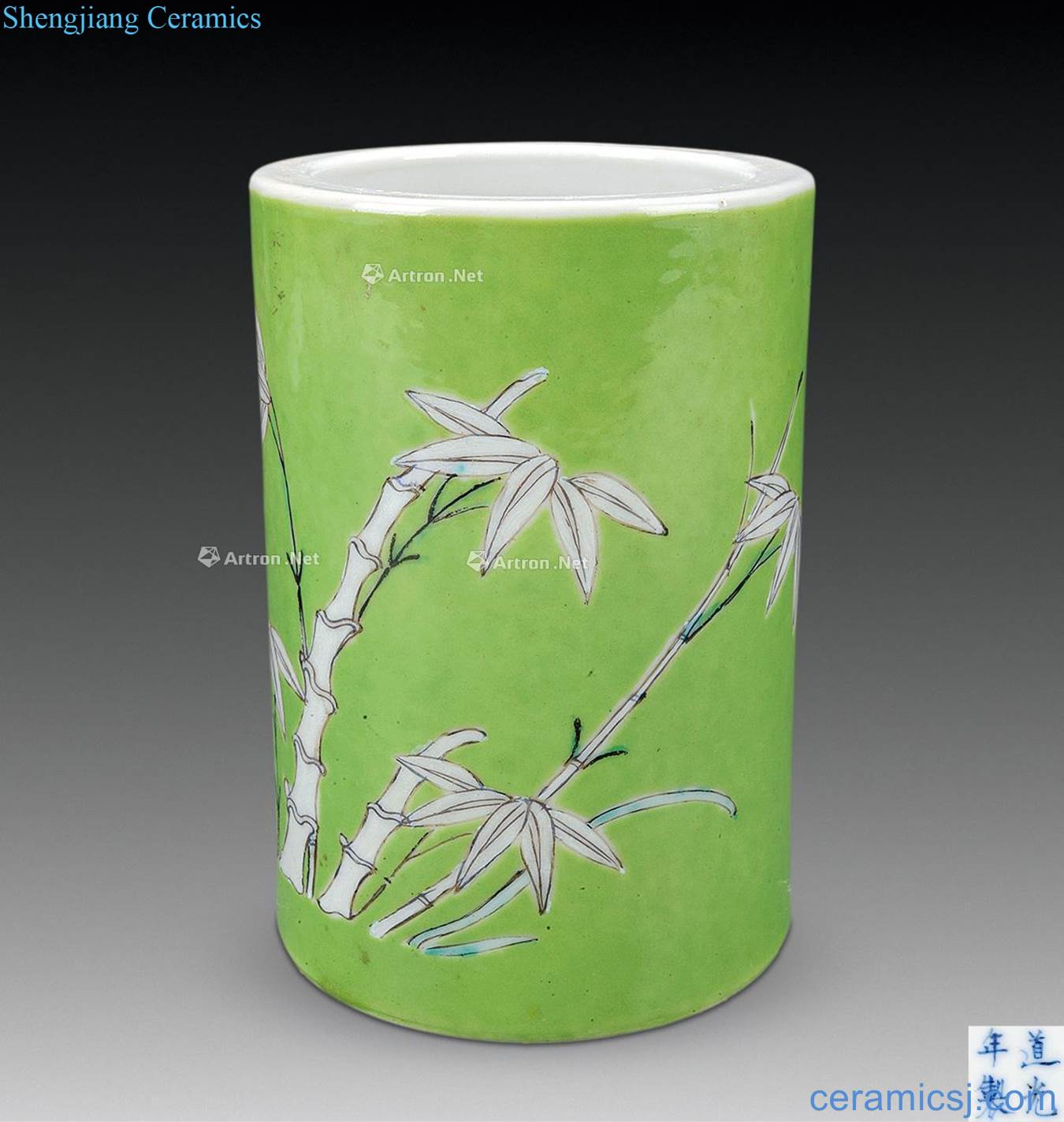 Qing daoguang The green color ink bamboo pen container