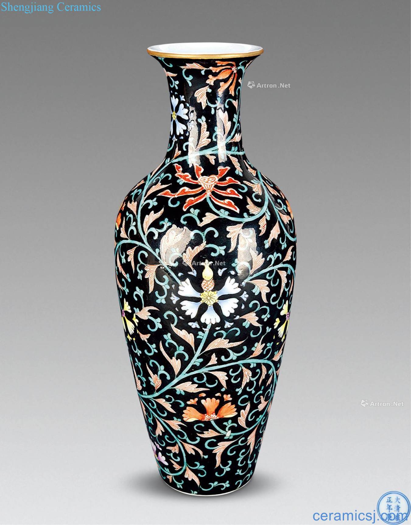 Qing yongzheng ink colorful flower goddess of mercy bottle