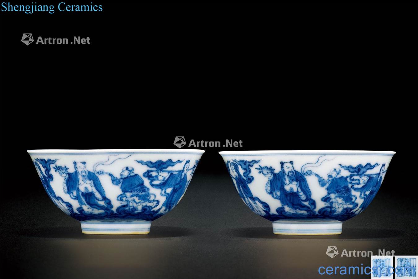 Qing daoguang Blue and white the eight immortals character lines bowl (a)