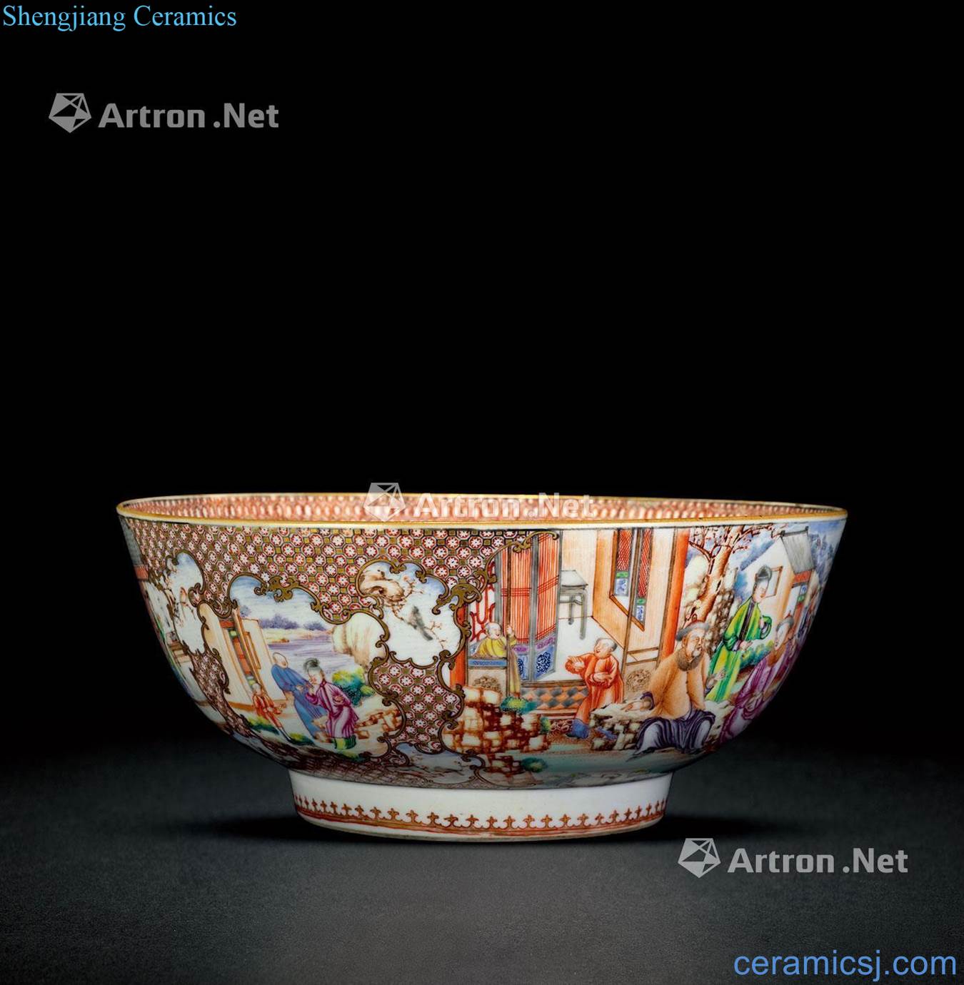 Qing qianlong pastel colour character scene grain big bowl