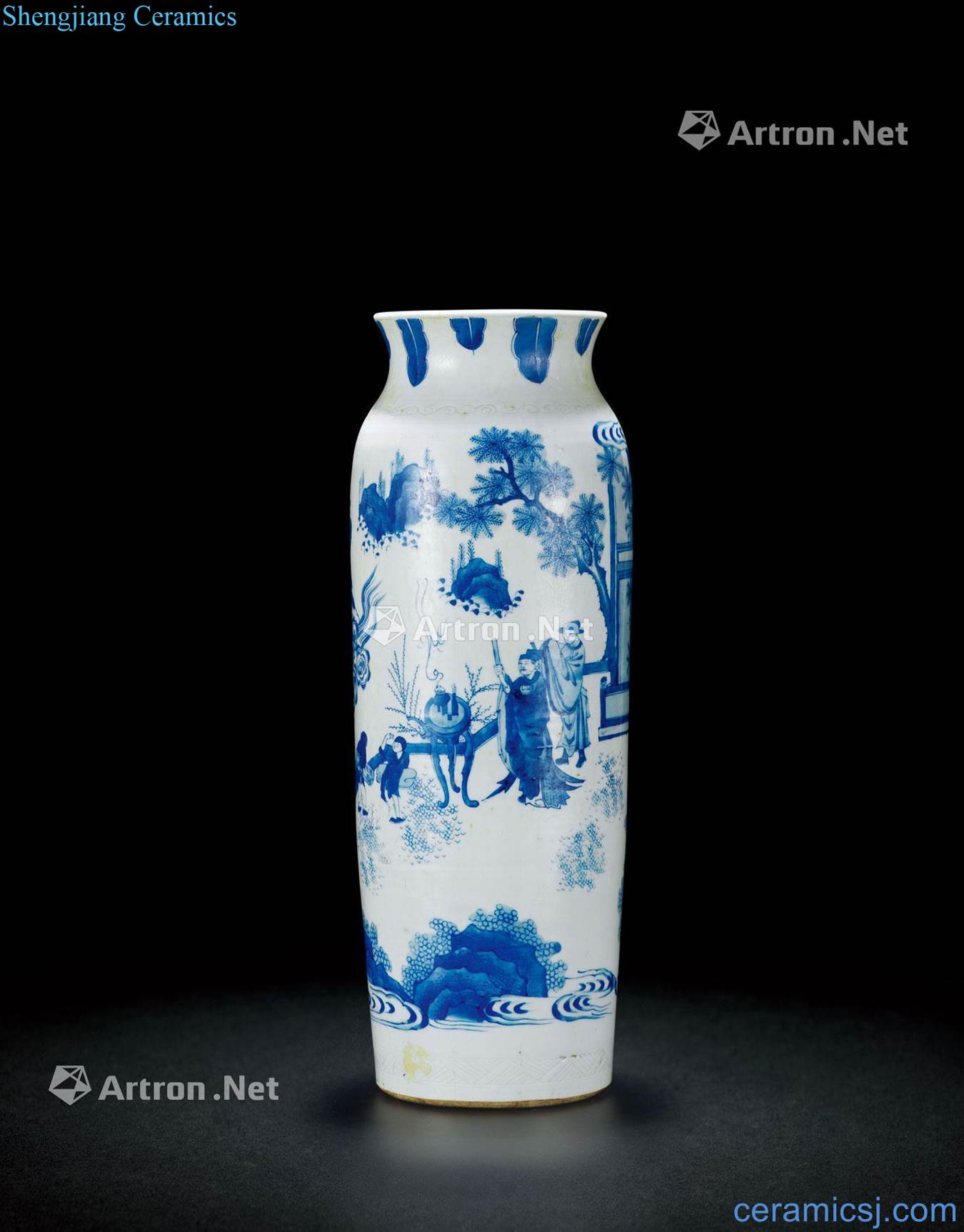 The late Ming dynasty Stories of blue and white lines cylinder bottles