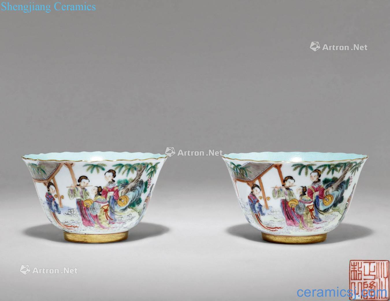 Stories of mid qing pastel figure flower mouth bowl (a)