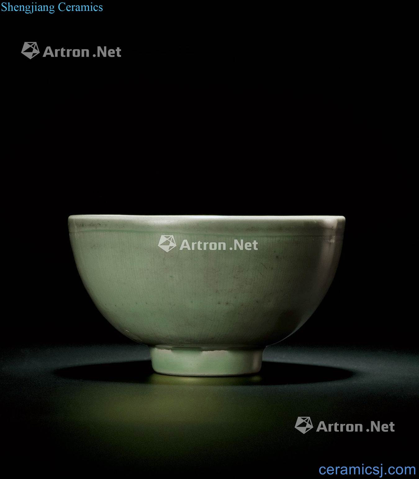 Ming Longquan celadon green glazed bowl in the dark