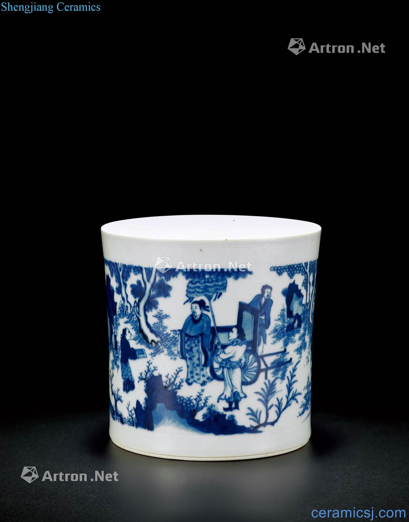 The late Ming dynasty Blue and white travel texture brush pot
