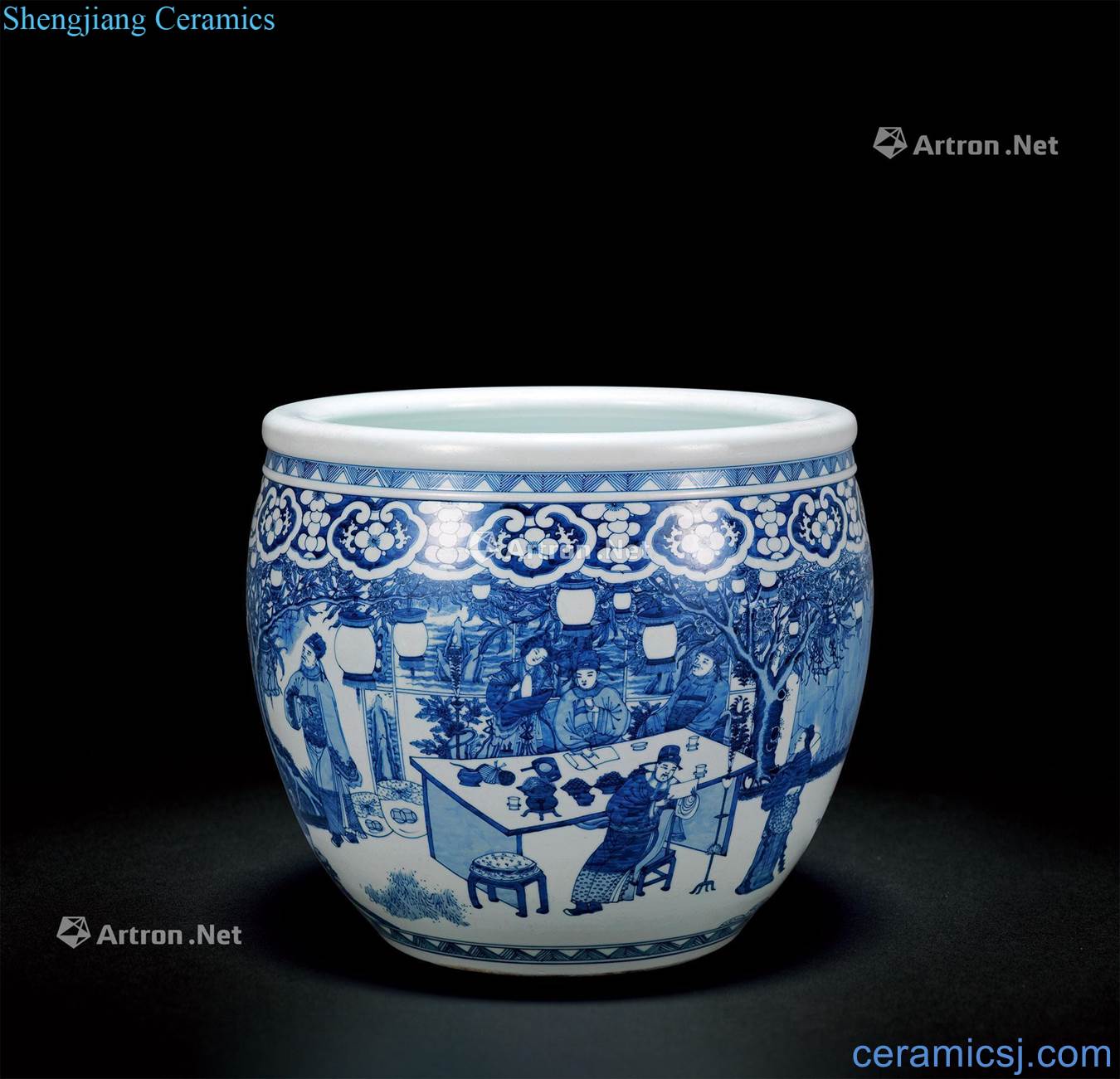 Mid qing Blue and white banquet motifs cylinder