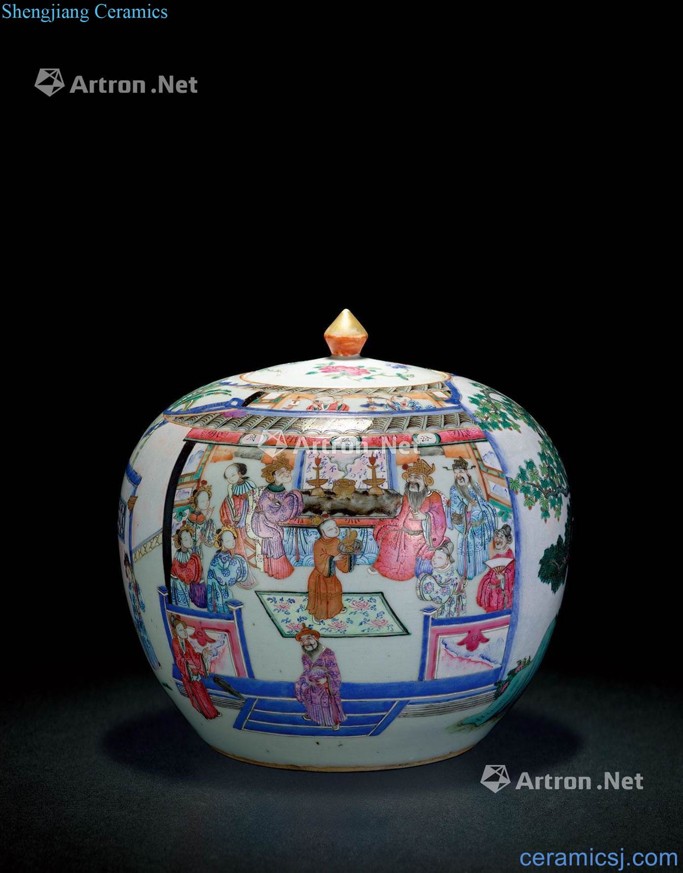 Qing xianfeng enamel paint characters story lines wax gourd cans