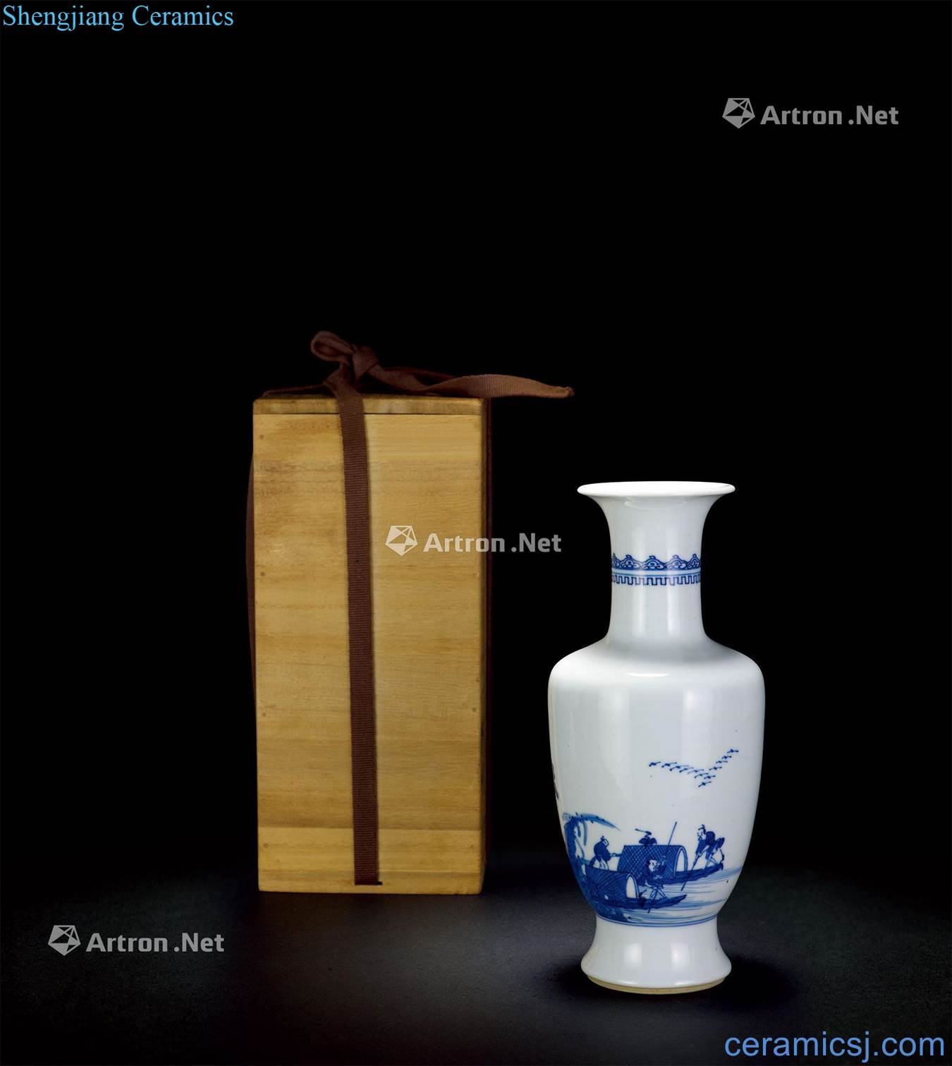 The qing emperor kangxi Blue and white water rafting grain bottle