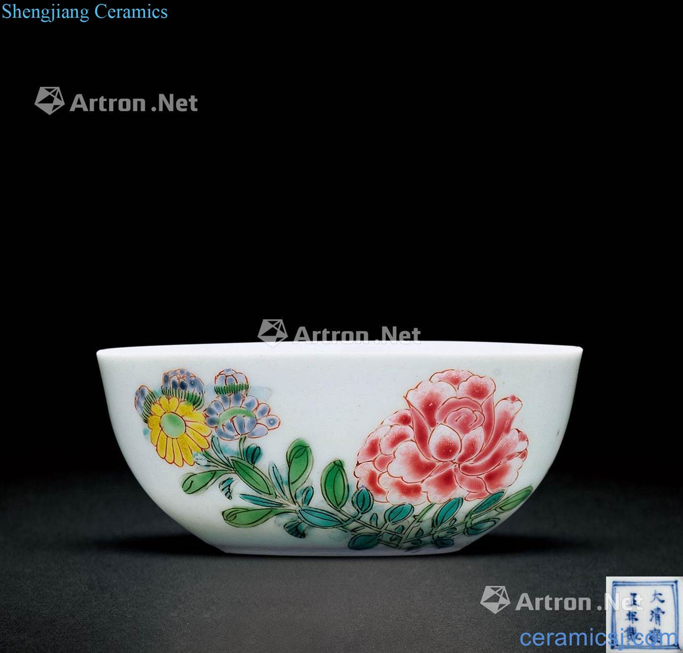 Qing yongzheng pastel peony lines lie the fa cup