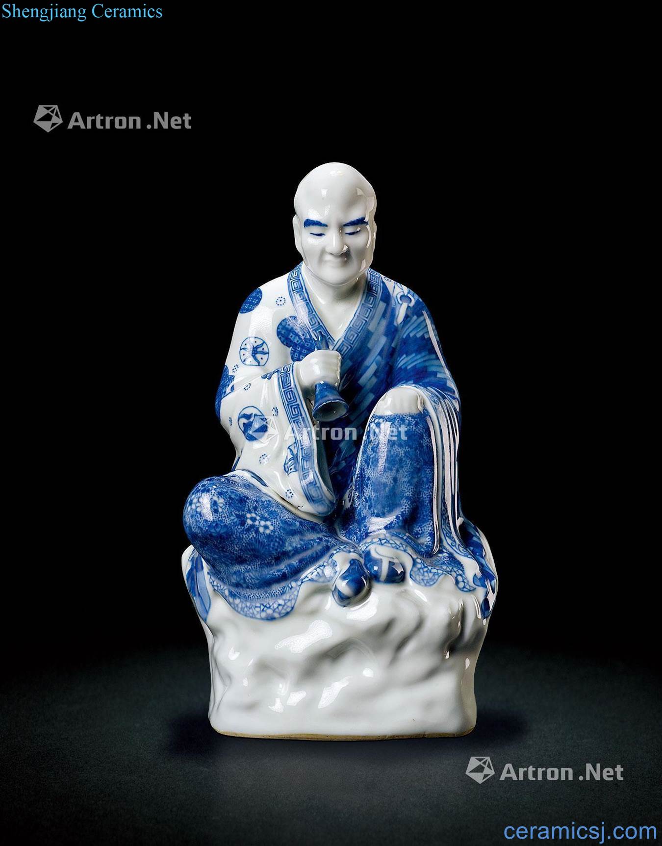 Qing dynasty blue and white bell arhats statue