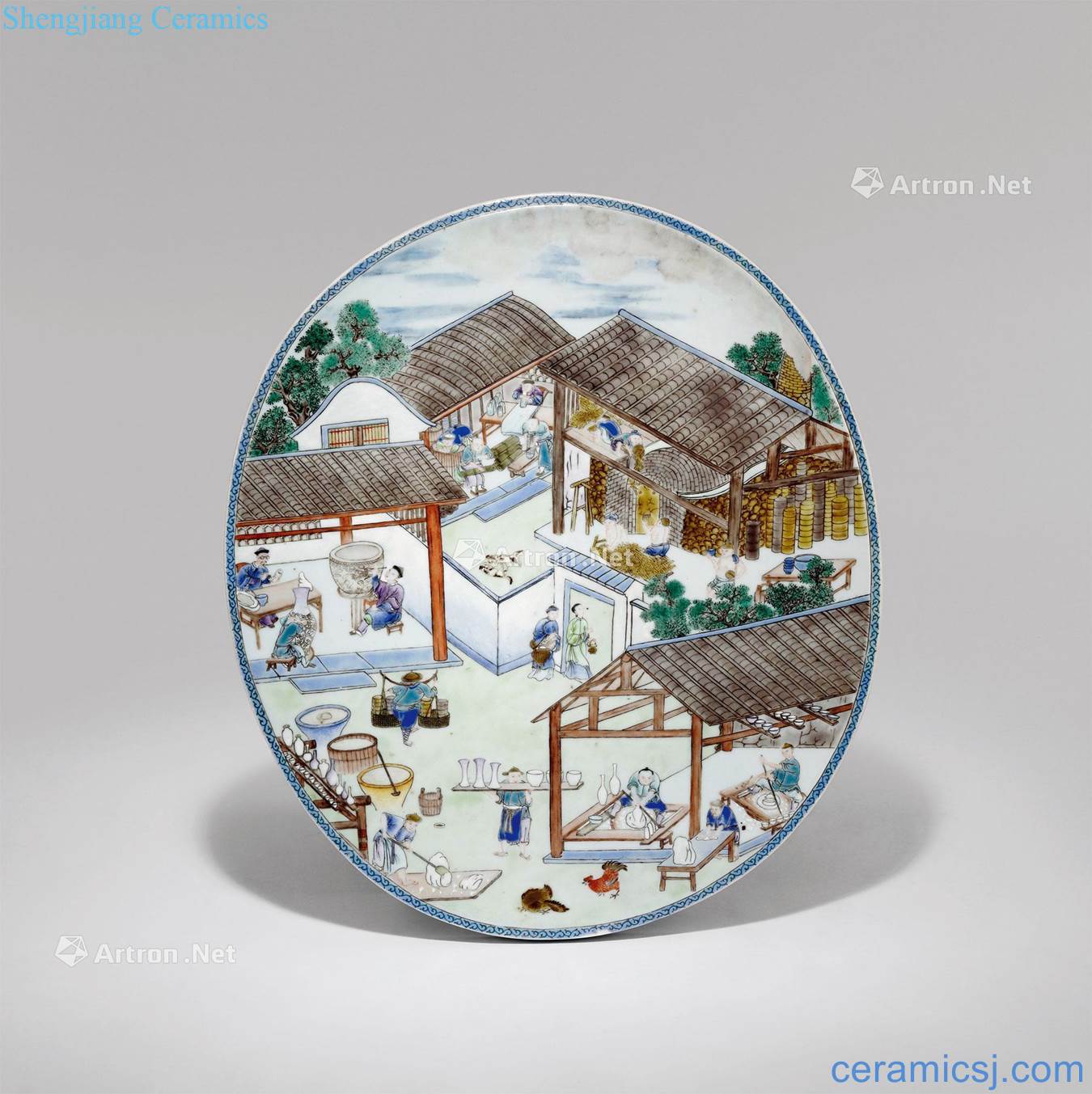 Qing powder enamel pottery figure porcelain plate
