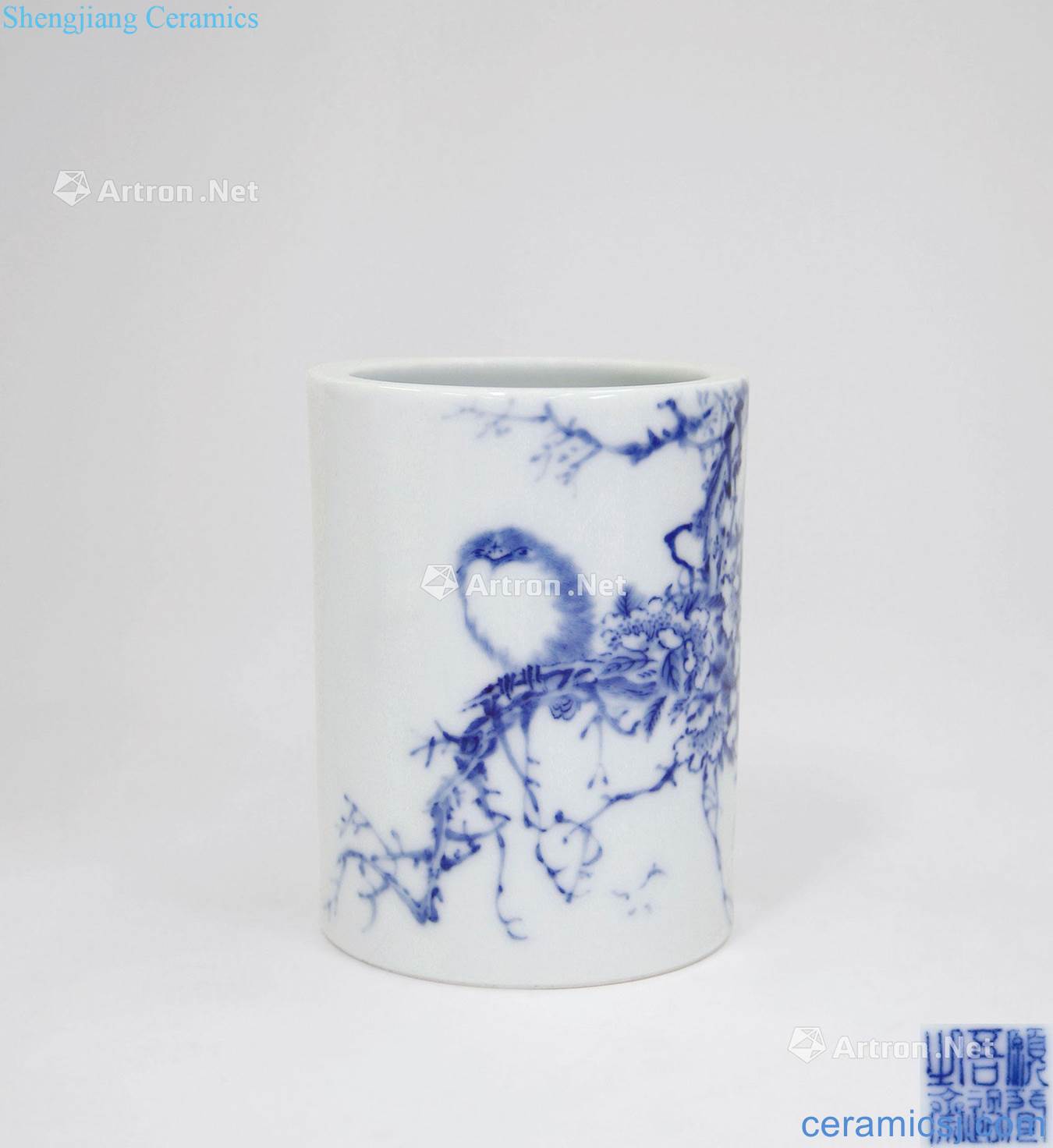In the 19th century Blue and white flower pen container