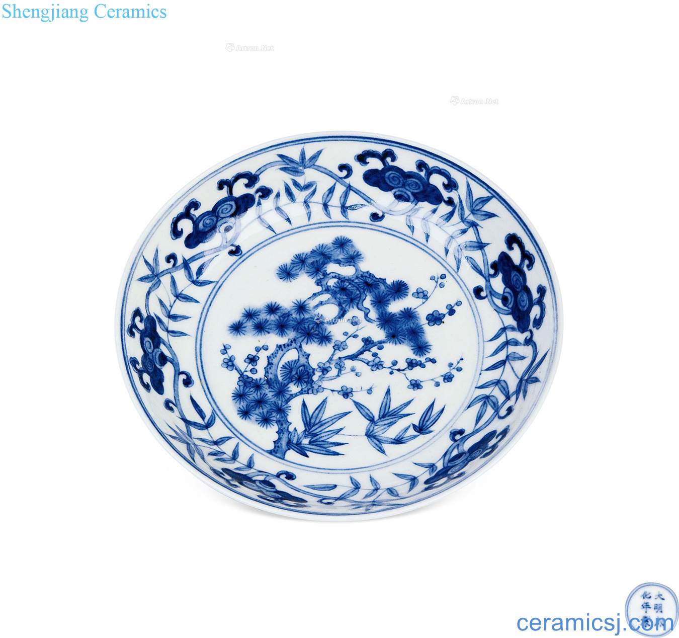 in Blue and white bamboo cheese poetic plate