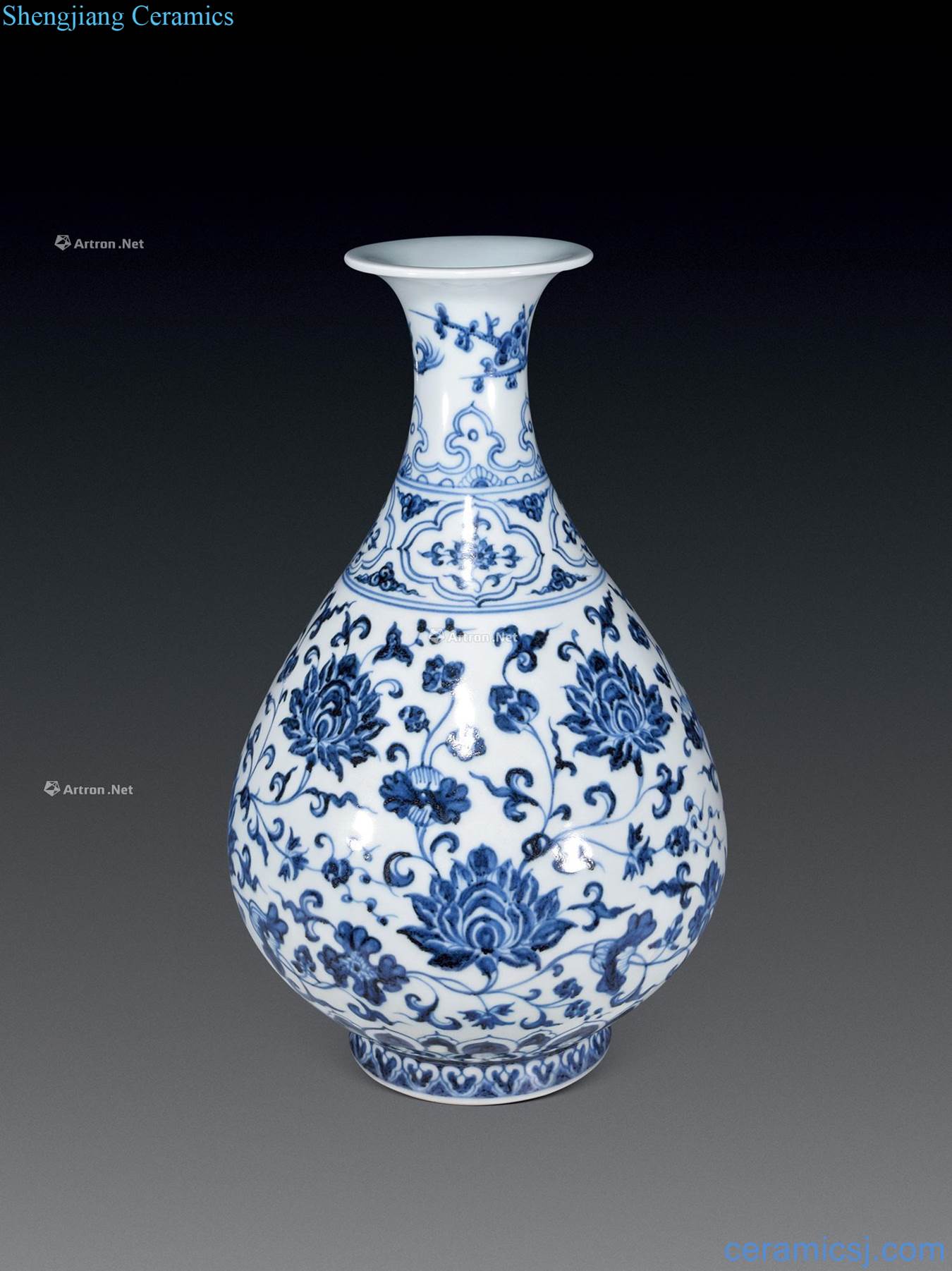 Ming yongle Blue and white lotus flower grain okho spring bottle