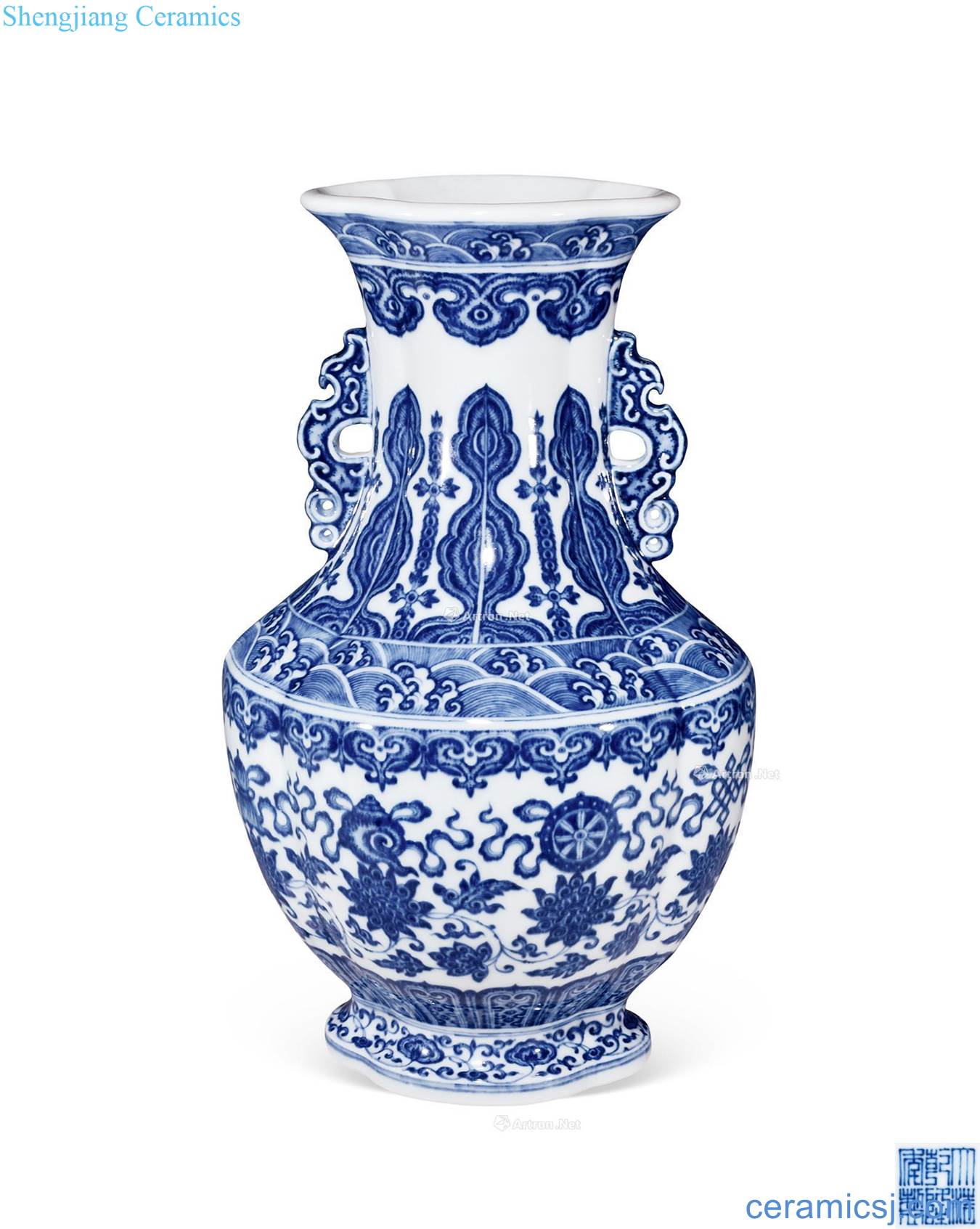 Qing qianlong Blue and white sweet flowers and grain melon leng ears
