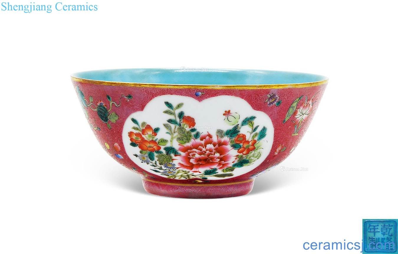 Qing qianlong pastel rolling window flowers green-splashed bowls