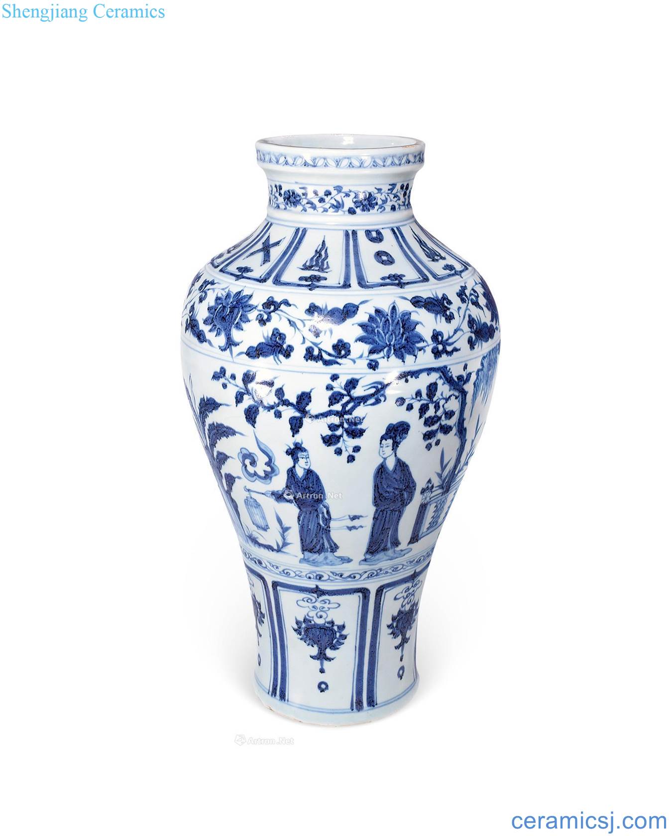 yuan Blue and white brocade incense grain big plum bottle