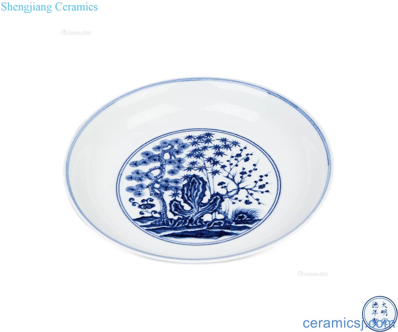 Ming xuande Stories of blue and white outside the shochiku mei tray