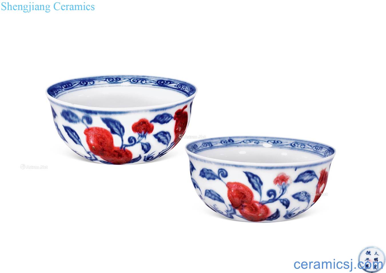 Ming xuande Blue and white youligong three fruit grain horizontal fa cup (a)