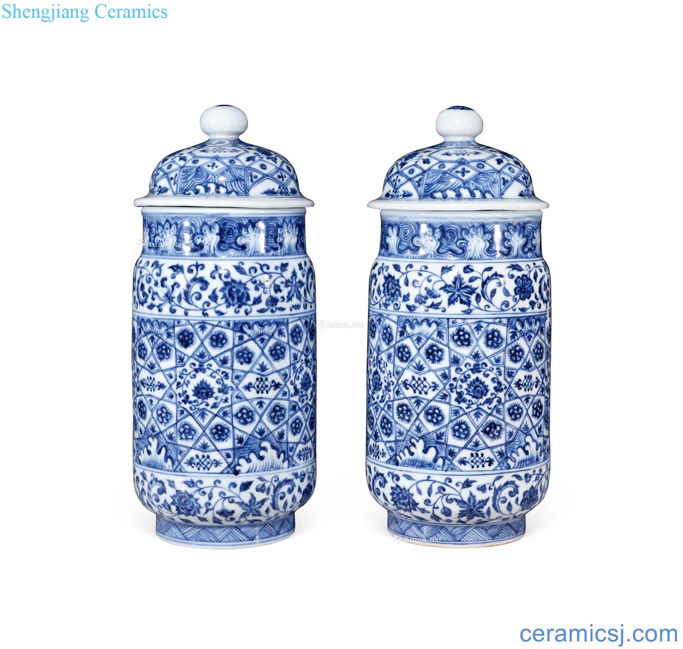 Ming yongle Blue and white flowers lines cover tank (a)