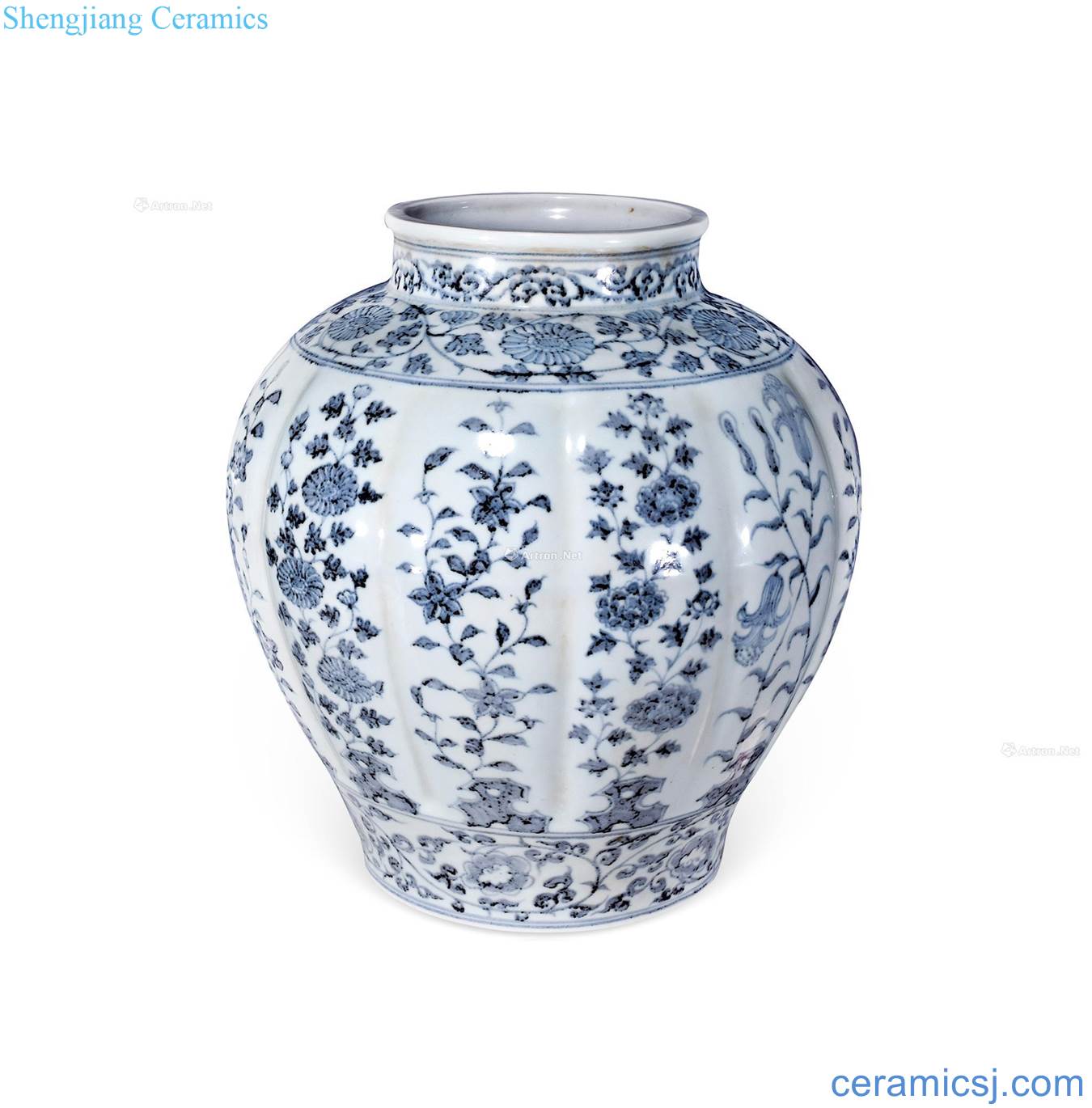 Ming hongwu Blue and white melon leng tank