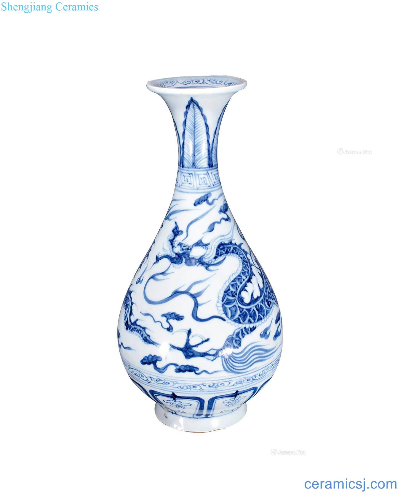 yuan Blue and white YunLongWen jade spring of commentary