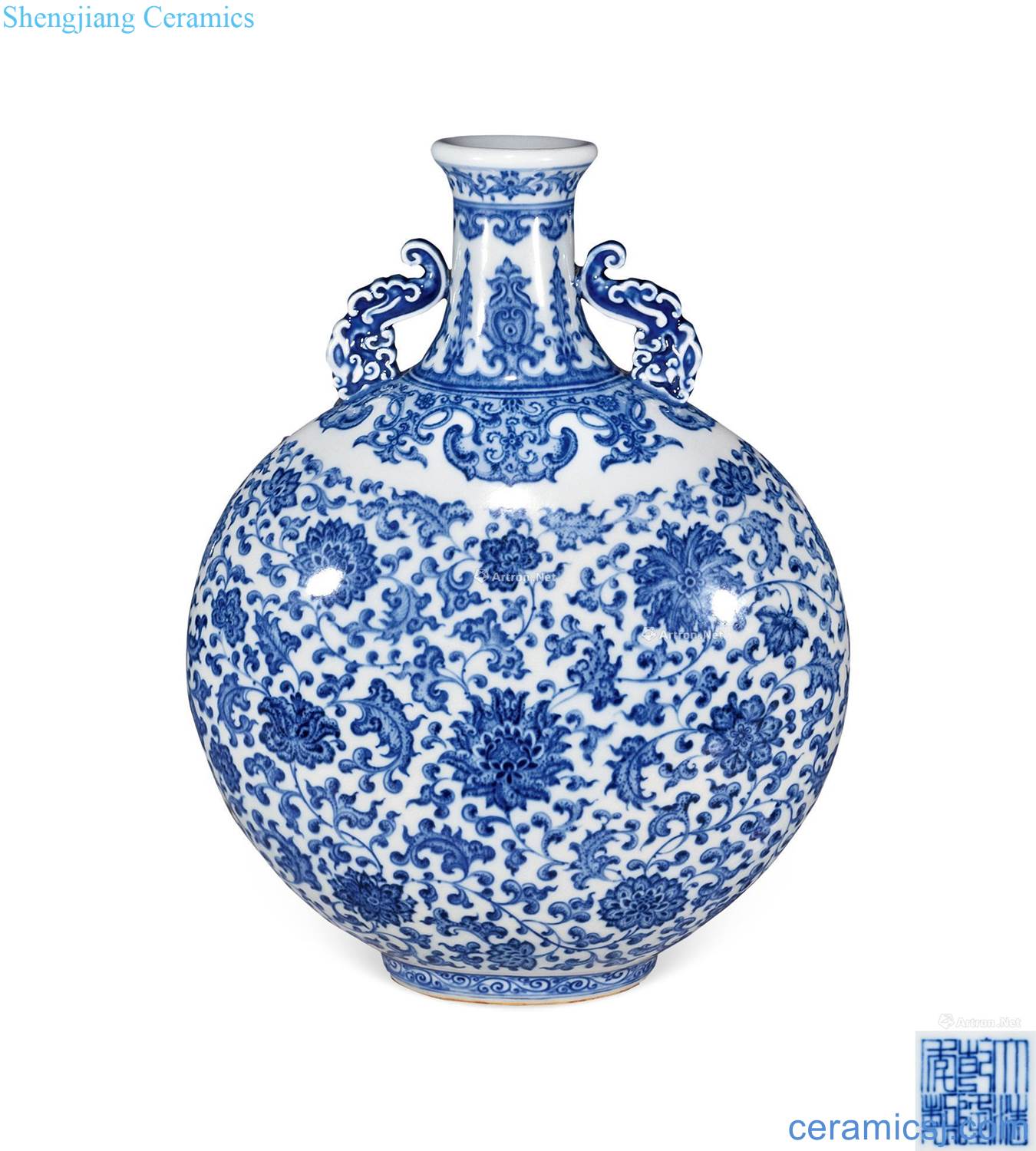 Qing qianlong Blue and white flower grain ears around branches on the bottle