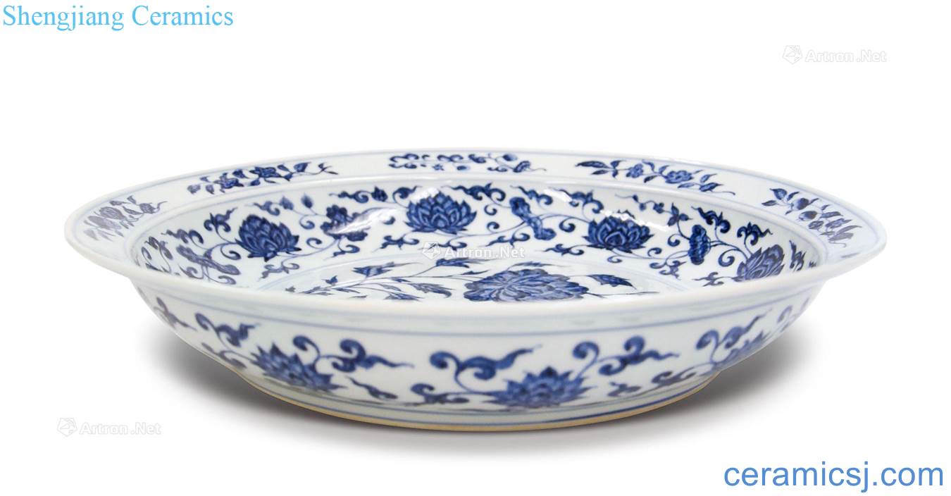 Ming yongle Blue and white peony pattern fold along the plate