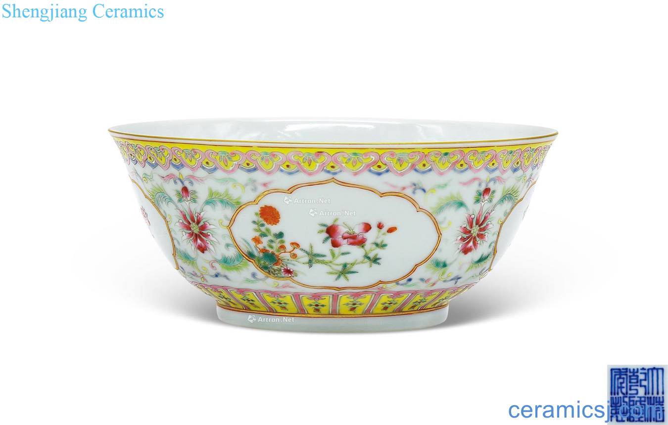 Qing qianlong pastel window flowers green-splashed bowls