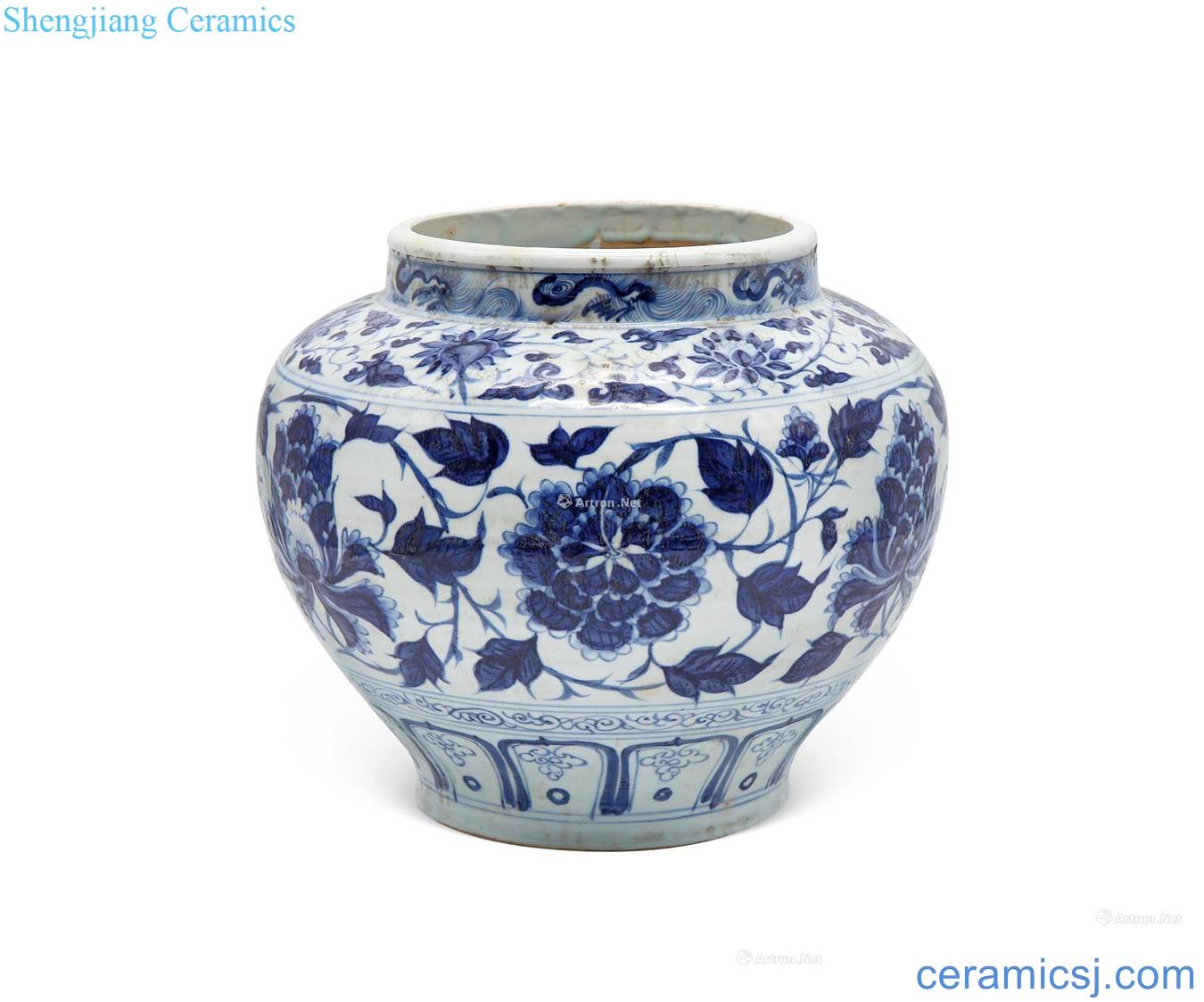 yuan Blue and white peony flower grain big pot