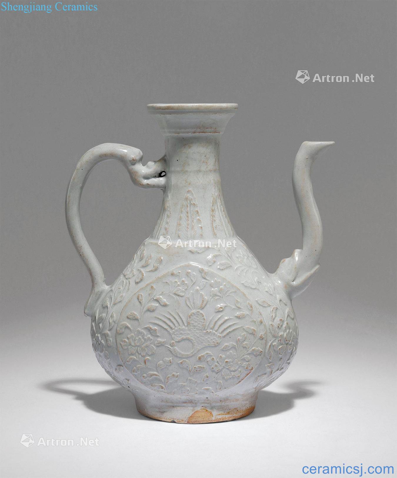 gold White glazed carved phoenix grain ewer