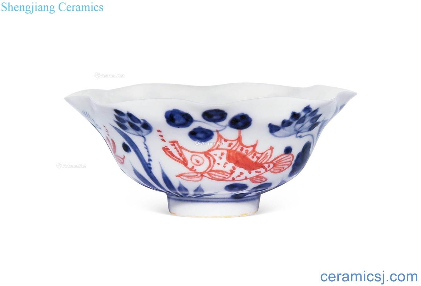 Ming yongle Blue and white youligong red fish grain flower mouth bowl