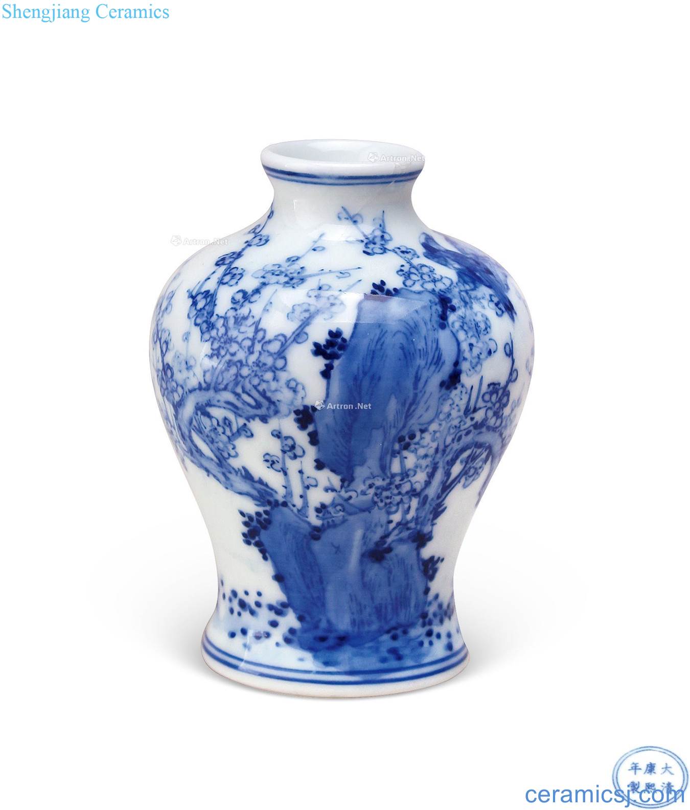 The qing emperor kangxi Blue and white xi mei mei bottle top