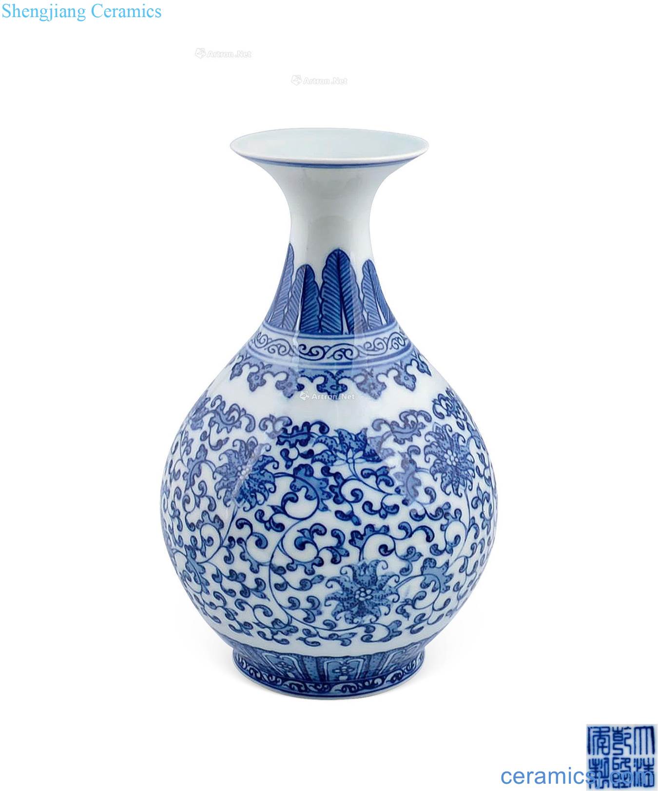 Qing qianlong Blue and white peony lines okho spring bottle