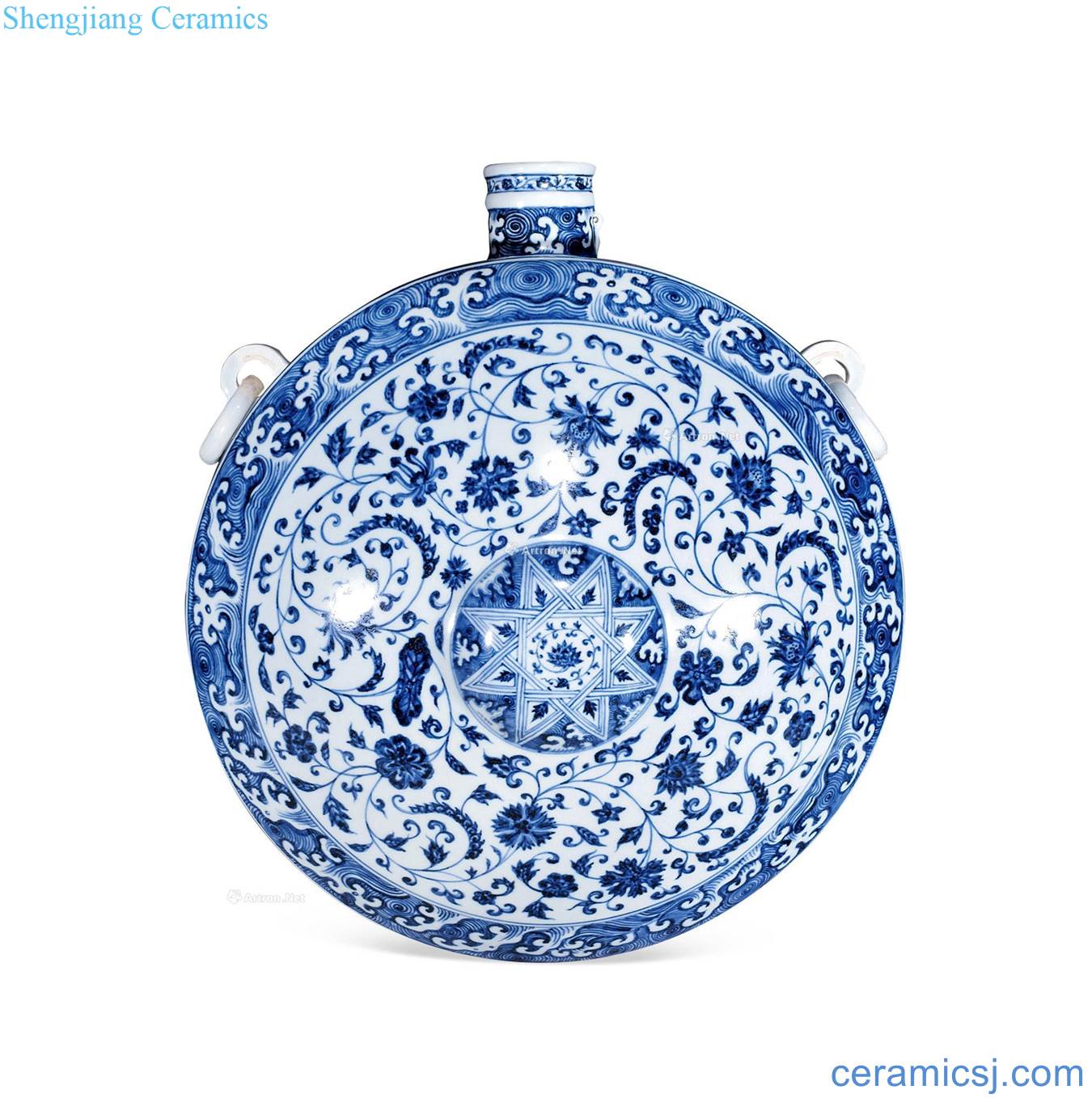 Ming yongle Blue and white flower grain live ring lying pot