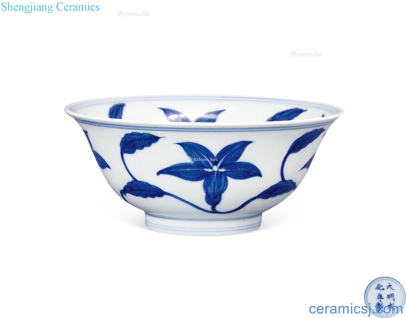 in Blue and white branch flowers green-splashed bowls