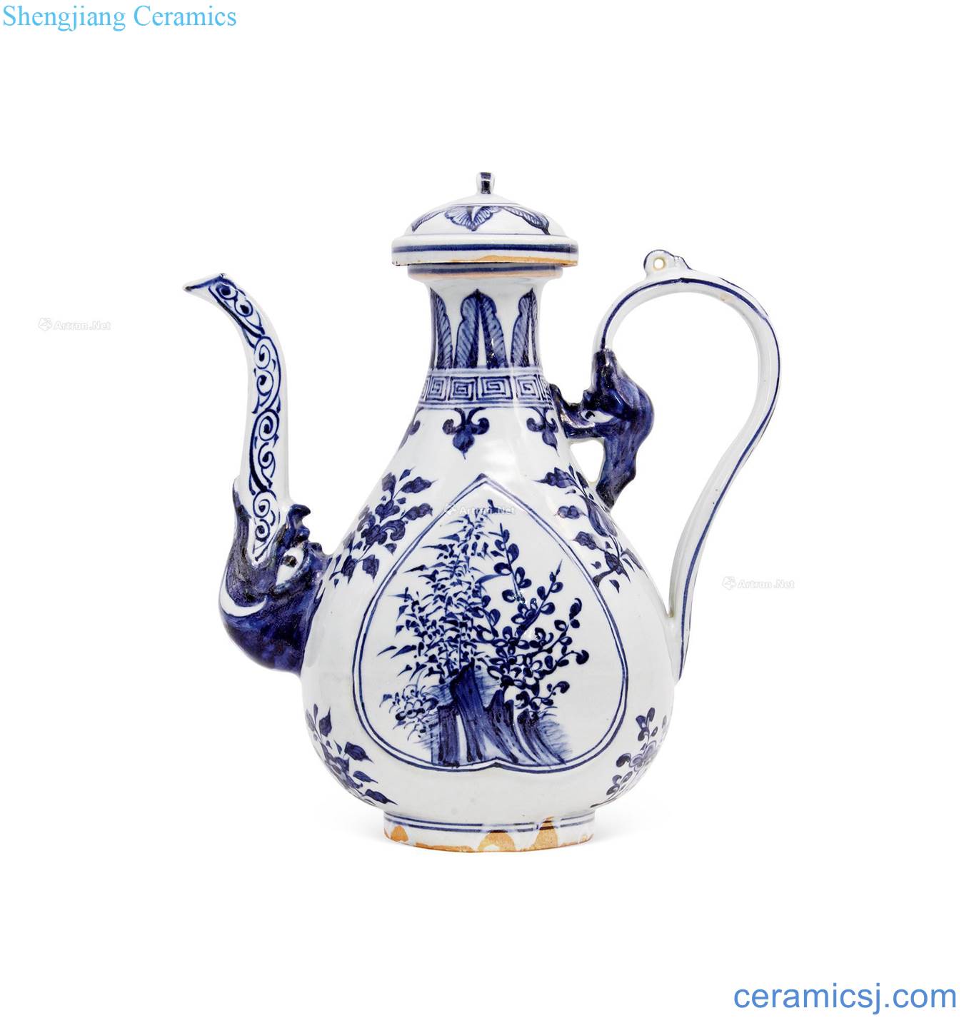 yuan Blue and white window shochiku MeiWen beast mouth ewer