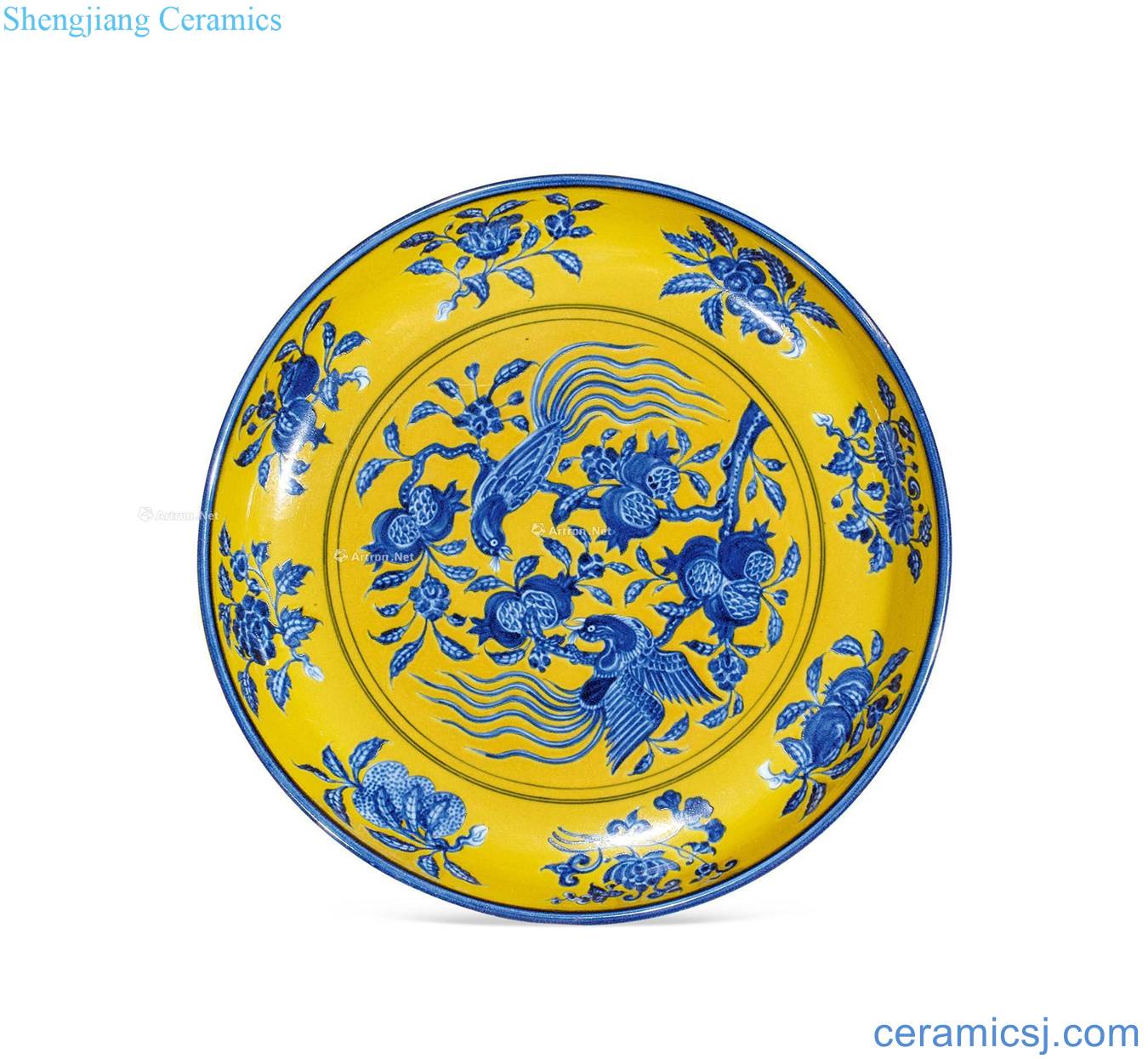 Ming yongle Yellow glaze blue and white flower on tray