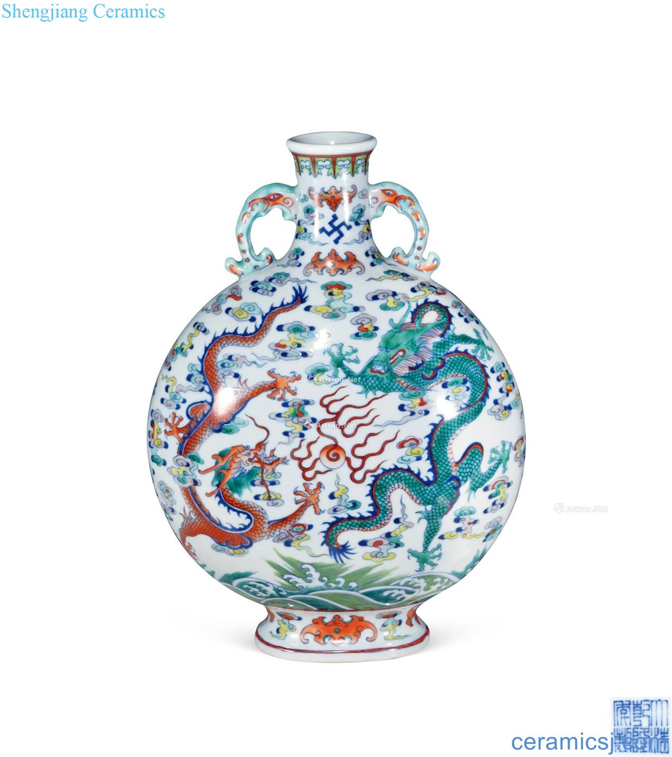 Qing qianlong colour the sea dragon fights like ear on the bottle