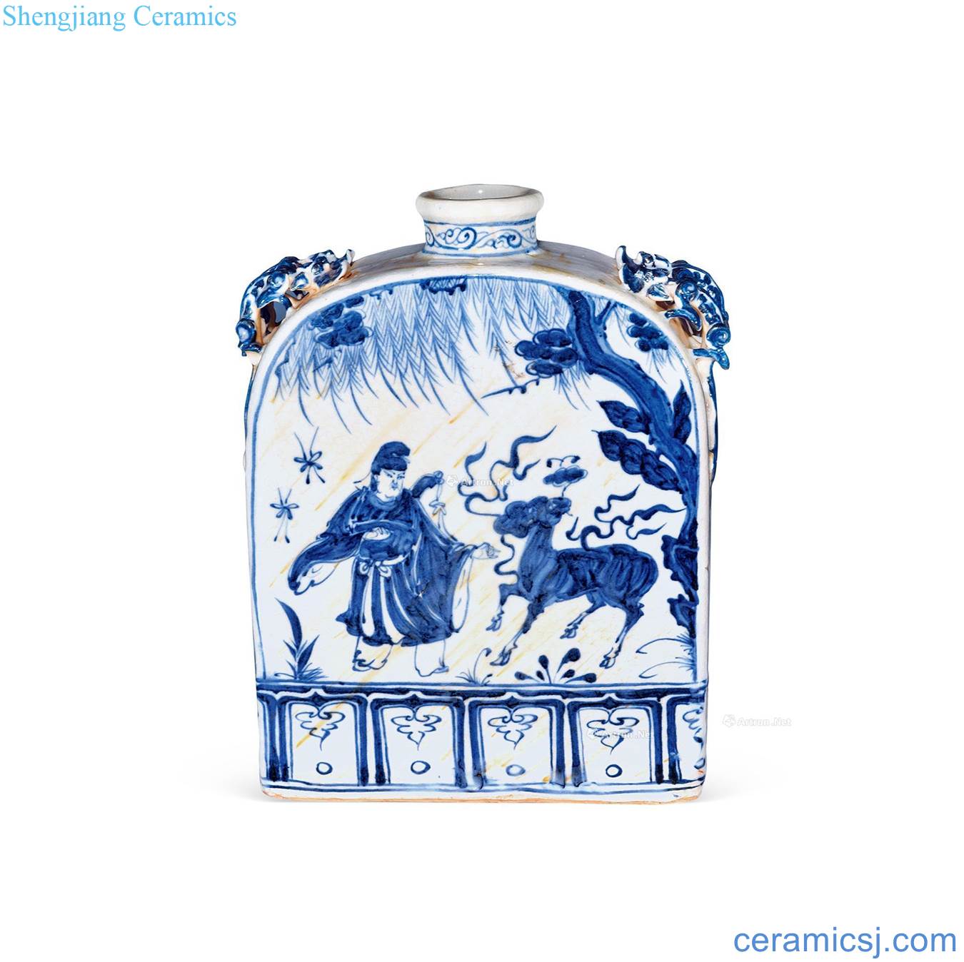yuan Stories of blue and white lines of quaternary flat bottles