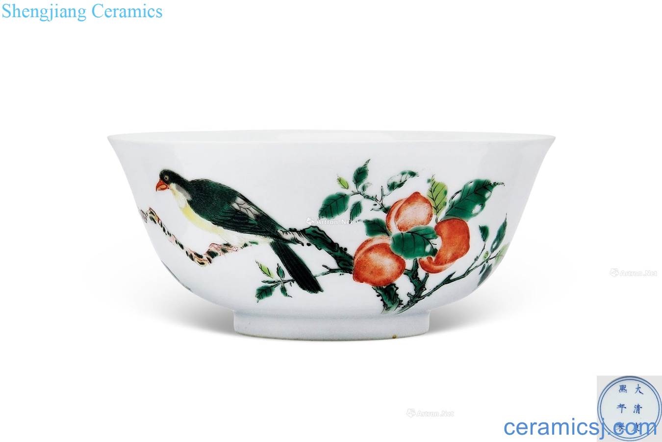 The qing emperor kangxi Colorful flowers and birds green-splashed bowls